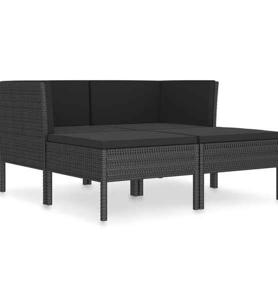 4-tlg. Garten-Lounge-Set mit Auflagen Poly Rattan Schwarz