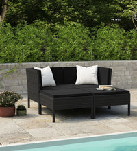 4-tlg. Garten-Lounge-Set mit Auflagen Poly Rattan Schwarz