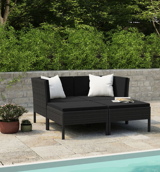 4-tlg. Garten-Lounge-Set mit Auflagen Poly Rattan Schwarz