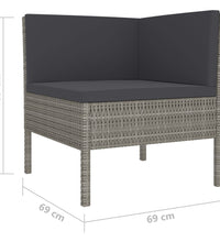 4-tlg. Garten-Lounge-Set mit Auflagen Poly Rattan Grau