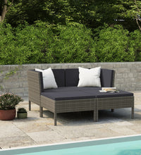 4-tlg. Garten-Lounge-Set mit Auflagen Poly Rattan Grau