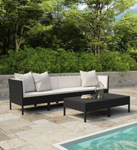 6-tlg. Garten-Lounge-Set mit Auflagen Poly Rattan Schwarz