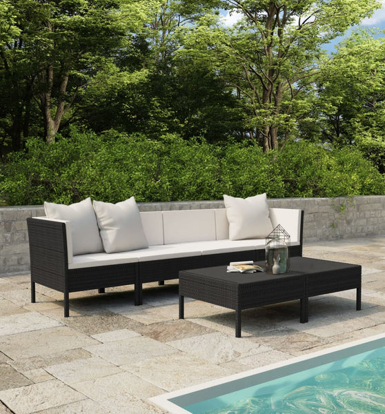 6-tlg. Garten-Lounge-Set mit Auflagen Poly Rattan Schwarz