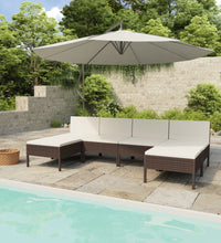 6-tlg. Garten-Lounge-Set mit Auflagen Poly Rattan Braun