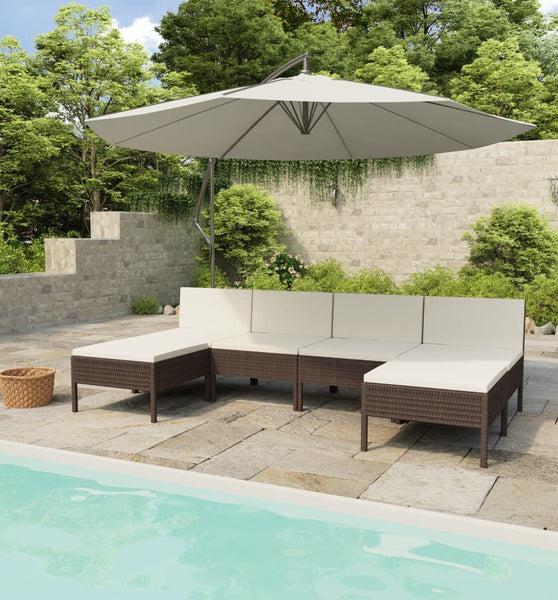 6-tlg. Garten-Lounge-Set mit Auflagen Poly Rattan Braun