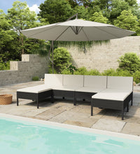 6-tlg. Garten-Lounge-Set mit Auflagen Poly Rattan Schwarz