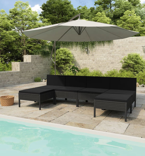 6-tlg. Garten-Lounge-Set mit Auflagen Poly Rattan Schwarz