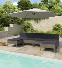 6-tlg. Garten-Lounge-Set mit Auflagen Poly Rattan Grau