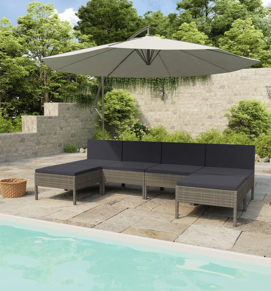 6-tlg. Garten-Lounge-Set mit Auflagen Poly Rattan Grau