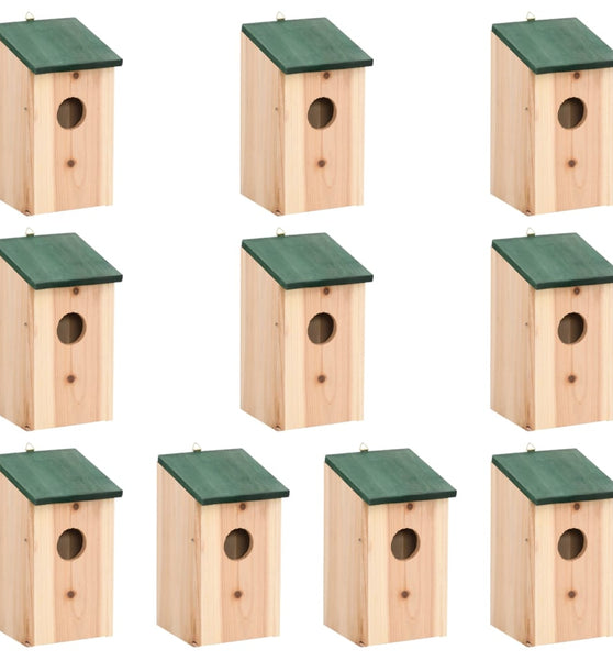 Vogelhäuser 10 Stk. Tanne Massivholz 12x12x22 cm