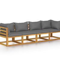 4-Sitzer-Gartensofa mit Auflage Akazie Massivholz