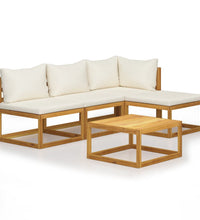 5-tlg. Garten-Lounge-Set mit Auflagen Creme Massivholz Akazie