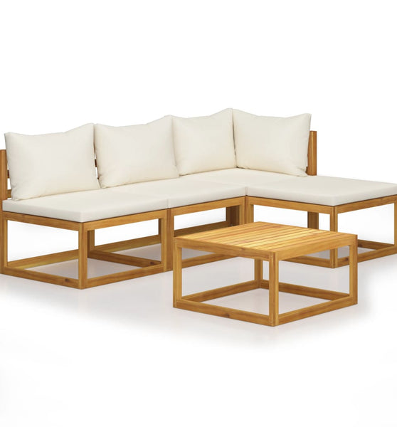 5-tlg. Garten-Lounge-Set mit Auflagen Creme Massivholz Akazie