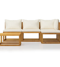 5-tlg. Garten-Lounge-Set mit Auflagen Creme Massivholz Akazie