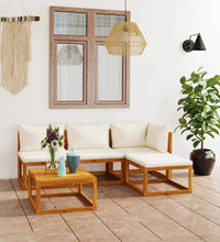 5-tlg. Garten-Lounge-Set mit Auflagen Creme Massivholz Akazie