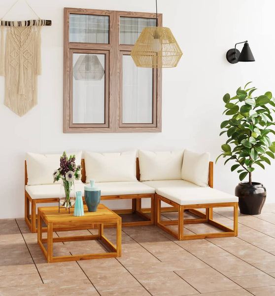 5-tlg. Garten-Lounge-Set mit Auflagen Creme Massivholz Akazie