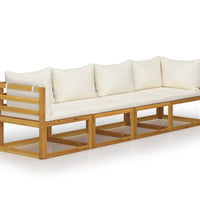 4-Sitzer-Gartensofa mit Auflagen Creme Akazie Massivholz