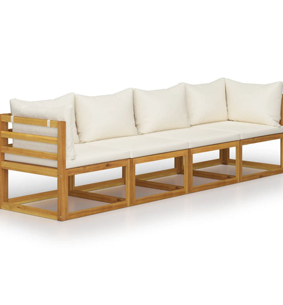 4-Sitzer-Gartensofa mit Auflagen Creme Akazie Massivholz