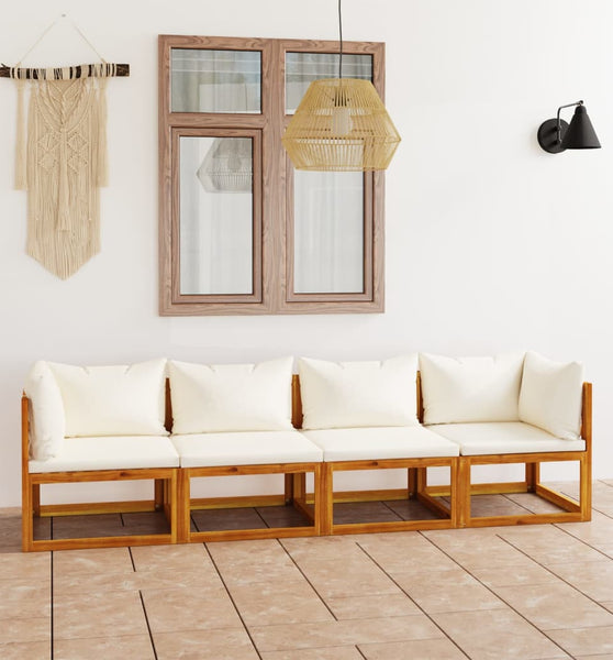 4-Sitzer-Gartensofa mit Auflagen Creme Akazie Massivholz