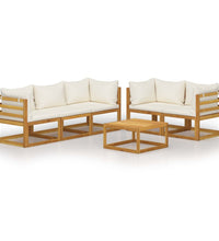 6-tlg. Garten-Lounge-Set mit Auflagen Creme Massivholz Akazie