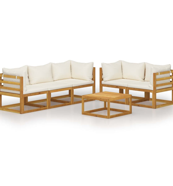 6-tlg. Garten-Lounge-Set mit Auflagen Creme Massivholz Akazie