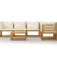 6-tlg. Garten-Lounge-Set mit Auflagen Creme Massivholz Akazie