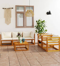 6-tlg. Garten-Lounge-Set mit Auflagen Creme Massivholz Akazie