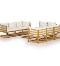 9-tlg. Garten-Lounge-Set mit Auflagen Creme Massivholz Akazie