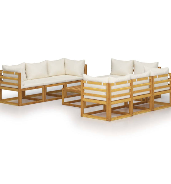 9-tlg. Garten-Lounge-Set mit Auflagen Creme Massivholz Akazie