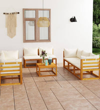 9-tlg. Garten-Lounge-Set mit Auflagen Creme Massivholz Akazie