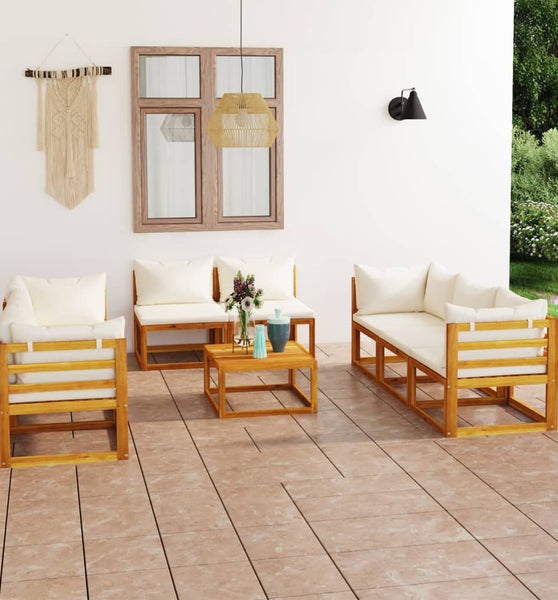 9-tlg. Garten-Lounge-Set mit Auflagen Creme Massivholz Akazie