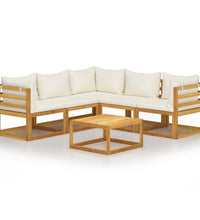 6-tlg. Garten-Lounge-Set mit Auflagen Creme Massivholz Akazie