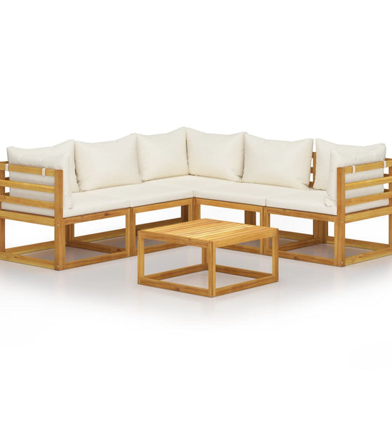 6-tlg. Garten-Lounge-Set mit Auflagen Creme Massivholz Akazie