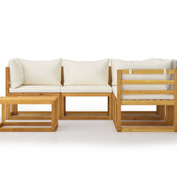 6-tlg. Garten-Lounge-Set mit Auflagen Creme Massivholz Akazie