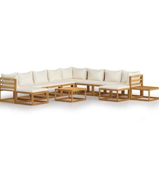 12-tlg. Garten-Lounge-Set mit Auflagen Creme Massivholz Akazie