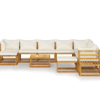 12-tlg. Garten-Lounge-Set mit Auflagen Creme Massivholz Akazie