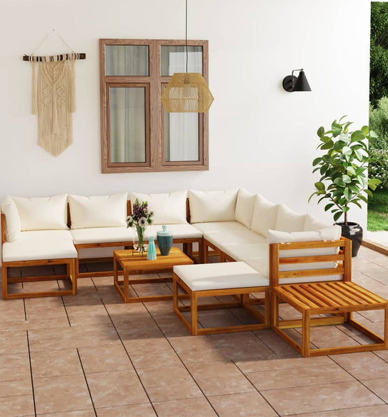 12-tlg. Garten-Lounge-Set mit Auflagen Creme Massivholz Akazie