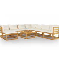 9-tlg. Garten-Lounge-Set mit Auflagen Creme Massivholz Akazie