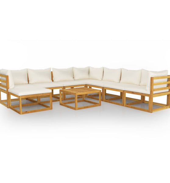 9-tlg. Garten-Lounge-Set mit Auflagen Creme Massivholz Akazie