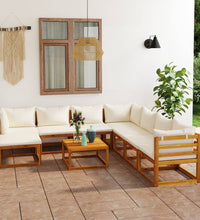 9-tlg. Garten-Lounge-Set mit Auflagen Creme Massivholz Akazie