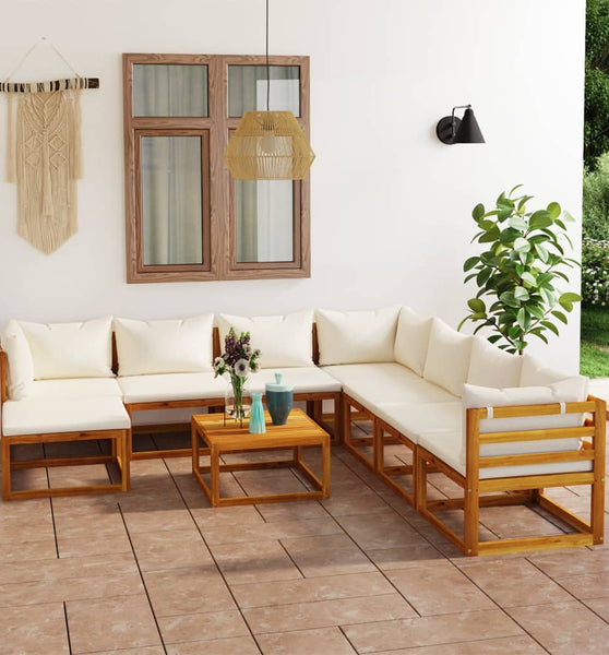 9-tlg. Garten-Lounge-Set mit Auflagen Creme Massivholz Akazie