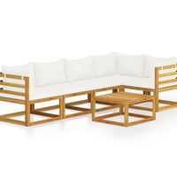 6-tlg. Garten-Lounge-Set mit Auflagen Creme Massivholz Akazie