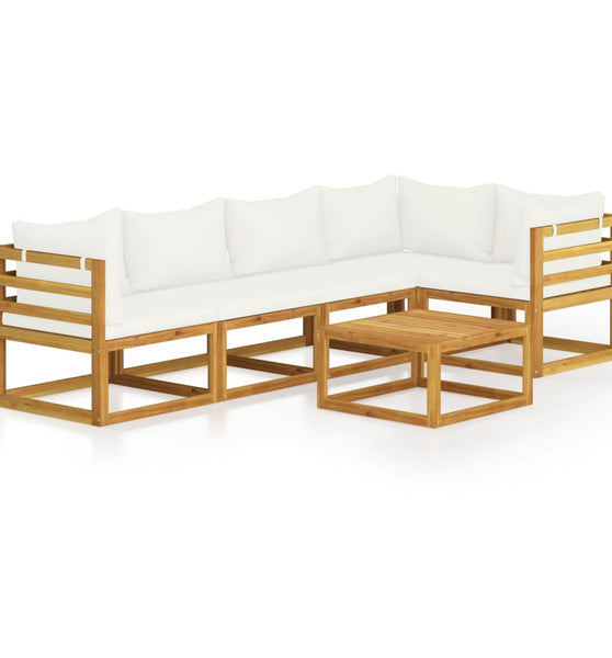 6-tlg. Garten-Lounge-Set mit Auflagen Creme Massivholz Akazie