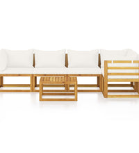 6-tlg. Garten-Lounge-Set mit Auflagen Creme Massivholz Akazie