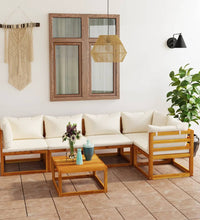 6-tlg. Garten-Lounge-Set mit Auflagen Creme Massivholz Akazie