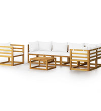 7-tlg. Garten-Lounge-Set mit Auflagen Creme Massivholz Akazie