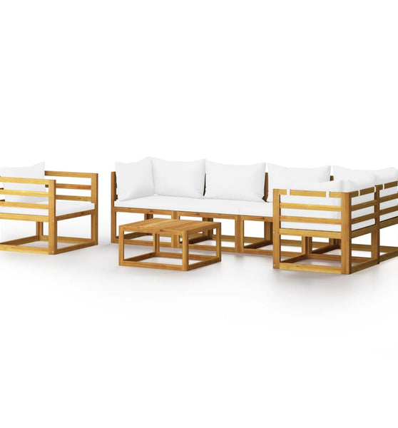 7-tlg. Garten-Lounge-Set mit Auflagen Creme Massivholz Akazie