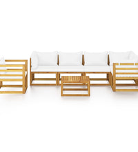 7-tlg. Garten-Lounge-Set mit Auflagen Creme Massivholz Akazie