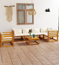 7-tlg. Garten-Lounge-Set mit Auflagen Creme Massivholz Akazie