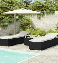 3-tlg. Garten-Sonnenliegen mit Teetisch Poly Rattan Schwarz